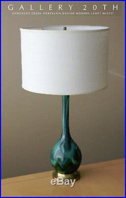 Wow! MID Century Danish Modern Green Drip Glazed Porcelain Lamp 50's Vtg Atomic