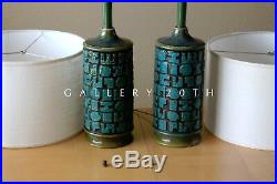 Wow! Pair MID Century Calif Modern Pottery Atomic Blue Table Lamps! Vtg 50s 60s